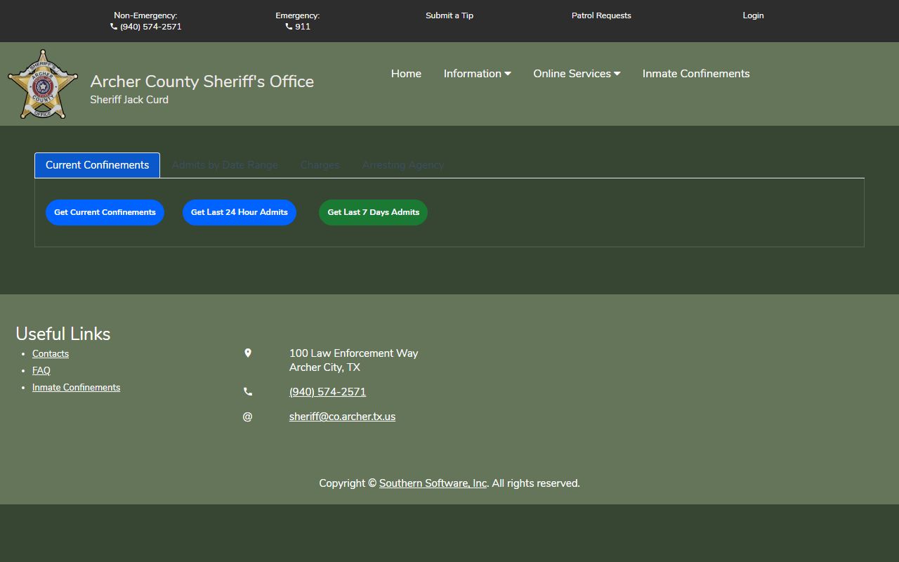 Archer County Citizen Connect Inmate Confinements search page